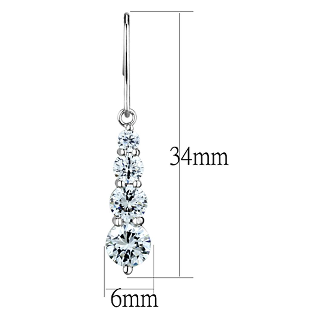 3W633 - Rhodium Brass Earrings with AAA Grade CZ in Clear