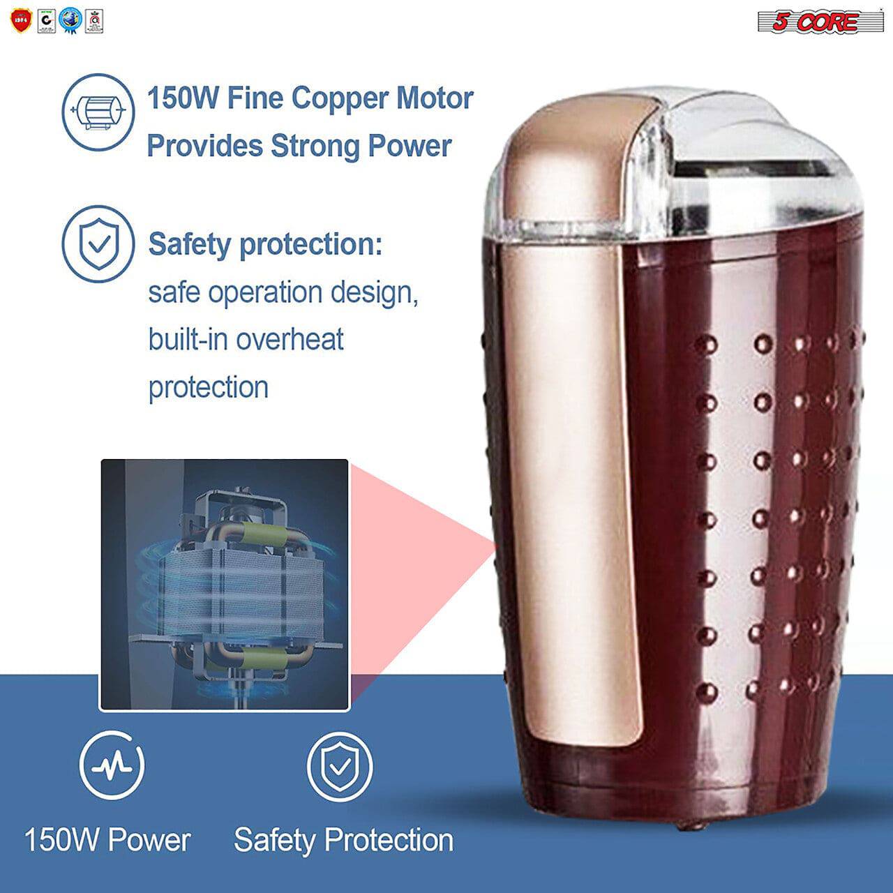 5Core Electric Coffee Grinder -Stainless Steel -4.5oz Capacity with Easy On/Off 5 Core CG 01 Black & Brown