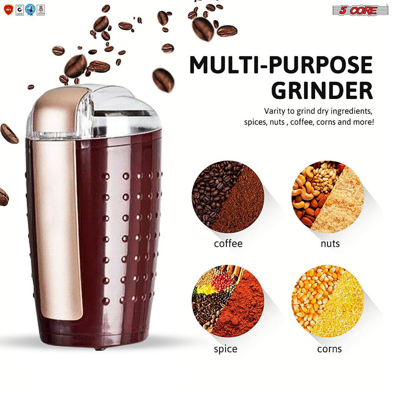 5Core Electric Coffee Grinder -Stainless Steel -4.5oz Capacity with Easy On/Off 5 Core CG 01 Black & Brown