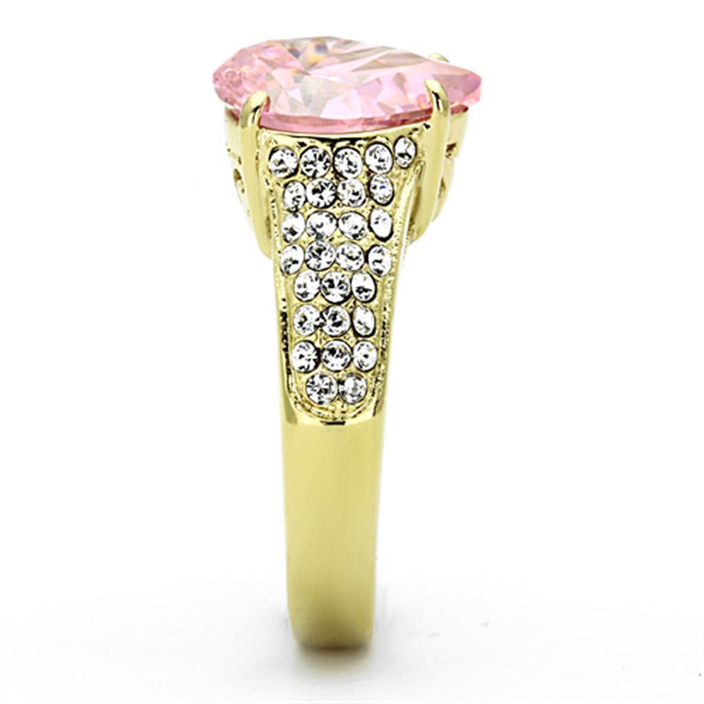 TK1098 - IP Gold(Ion Plating) Stainless Steel Ring with AAA Grade CZ in Rose
