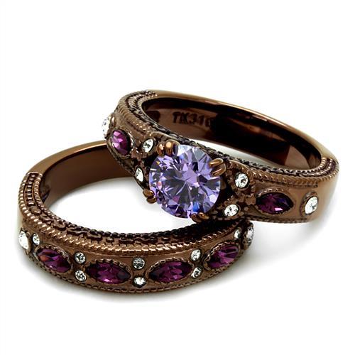 TK2746 - IP Coffee light Stainless Steel Ring with AAA Grade CZ in Amethyst