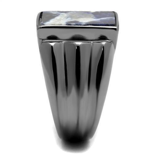 TK3012 - IP Light Black (IP Gun) Stainless Steel Ring with Semi-Precious Sodalite in Capri Blue