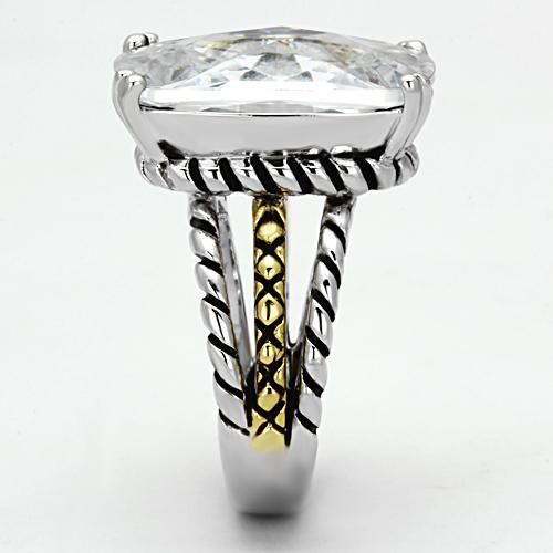 3w316 - Reverse Two-Tone Brass Ring with AAA Grade CZ  in Clear