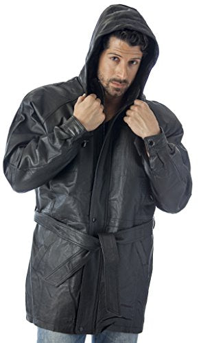 REED Men's Hooded Parka Leather Jacket with Zip-Out Hood