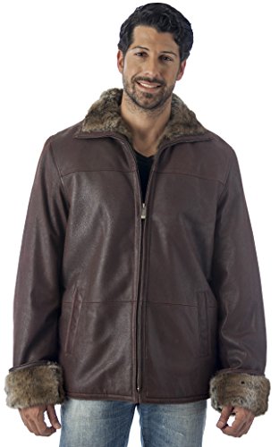 REED Men's Zip Up Collar Sheep Skin Leather Shearling Style Coat