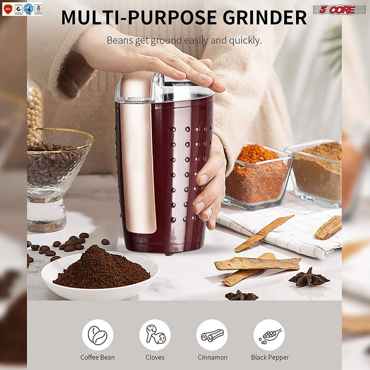 5Core Electric Coffee Grinder -Stainless Steel -4.5oz Capacity with Easy On/Off  5 Core CG 01 Black & Brown