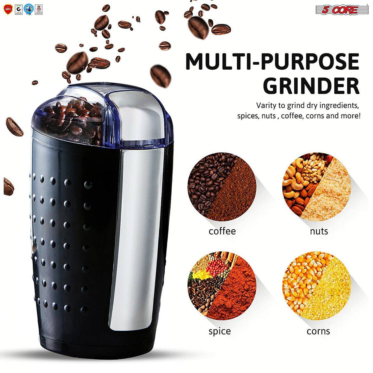 5Core Electric Coffee Grinder -Stainless Steel -4.5oz Capacity with Easy On/Off  5 Core CG 01 Black & Brown