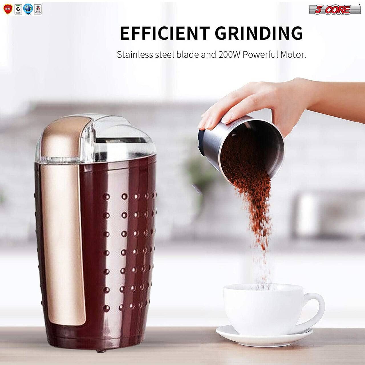 5Core Electric Coffee Grinder -Stainless Steel -4.5oz Capacity with Easy On/Off  5 Core CG 01 Black & Brown