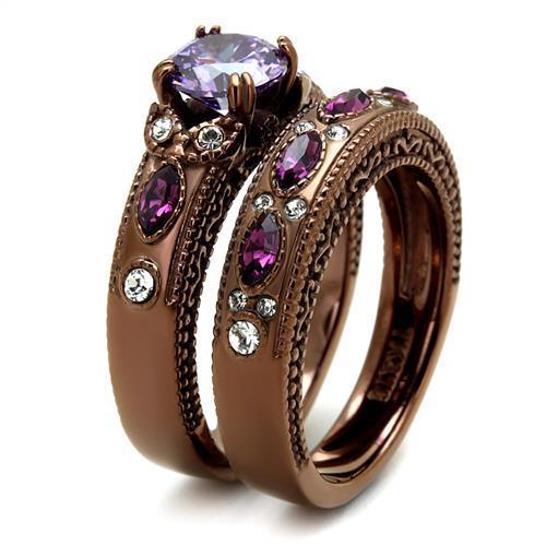 TK2746 - IP Coffee light Stainless Steel Ring with AAA Grade CZ  in Amethyst