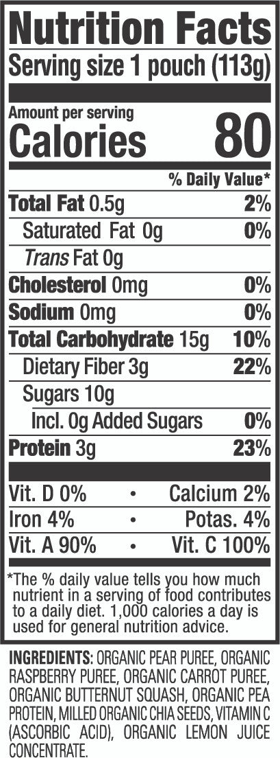 Happy Tot Organic Fiber And Protein, Pear Raspberry Butternut Squash And Carrot (16x4 OZ)-2