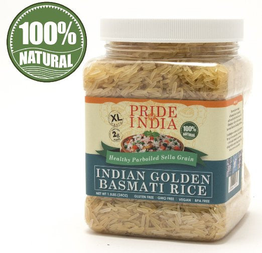 Extra Long Indian Golden Basmati Rice - Healthy Parboiled Sella Grain Jar