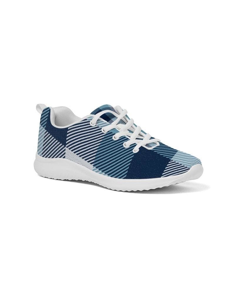 Mens Sneakers, Blue Plaid Low Top Canvas Running Shoes - PZT475