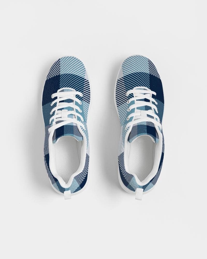 Mens Sneakers, Blue Plaid Low Top Canvas Running Shoes - PZT475