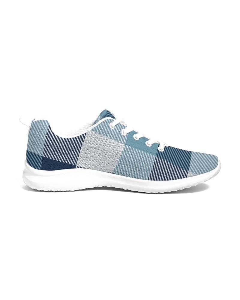 Mens Sneakers, Blue Plaid Low Top Canvas Running Shoes - PZT475