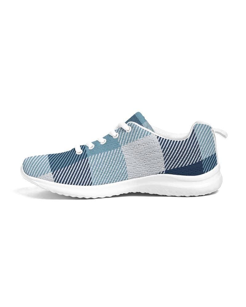 Mens Sneakers, Blue Plaid Low Top Canvas Running Shoes - PZT475