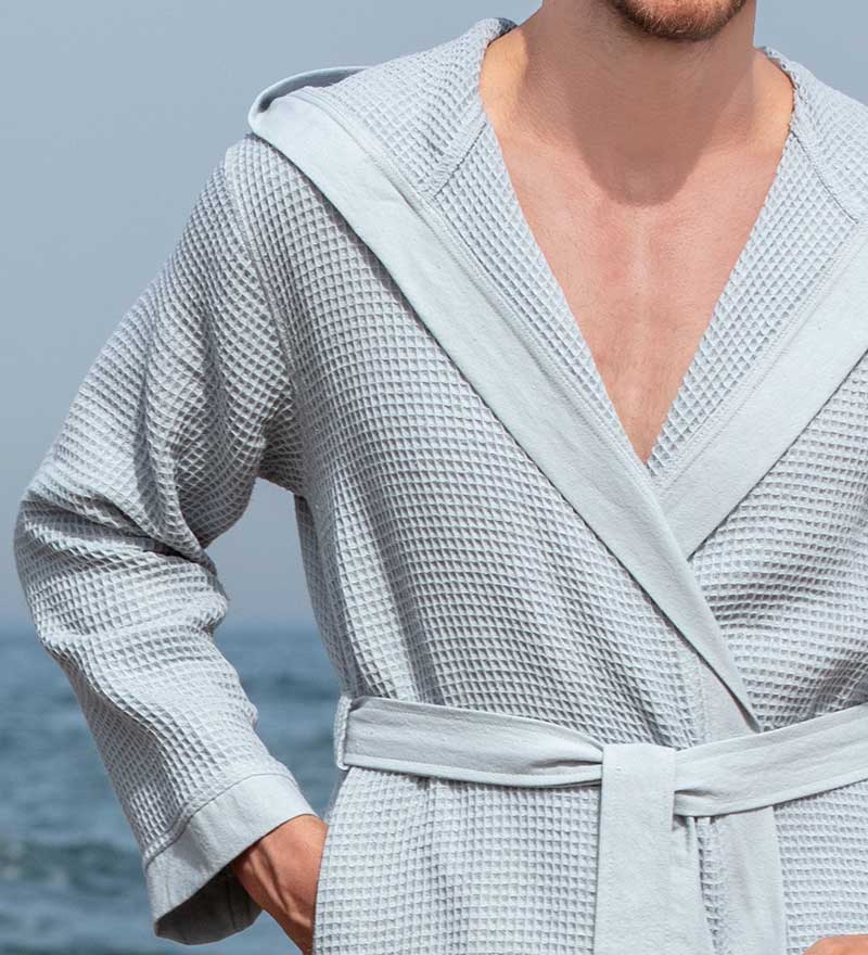 Men's Hooded Turkish Cotton Waffle Robe-2