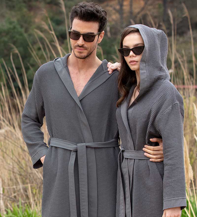 Men's Hooded Turkish Cotton Waffle Robe-5