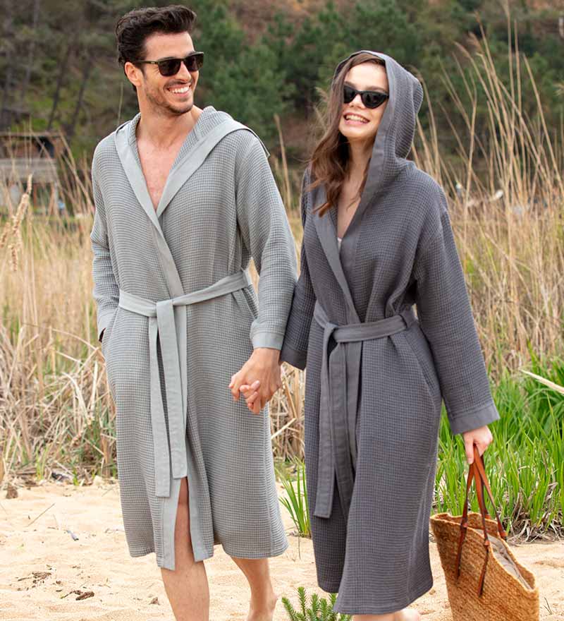 Men's Hooded Turkish Cotton Waffle Robe-13