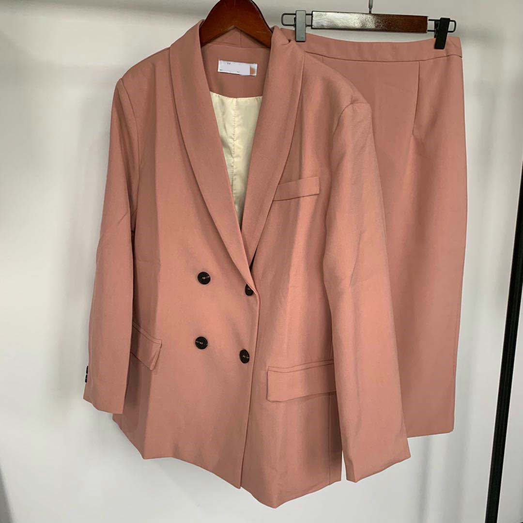 Women Blazer Suits Doule Breasted Pink Blazer High Waist Skirt Office Lady Sets-1