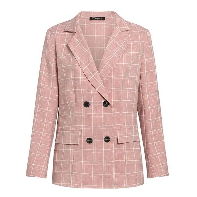 Fashion plaid women blazer suits Long sleeve double breasted blazer-0