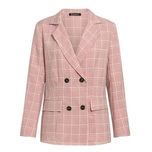 Fashion plaid women blazer suits Long sleeve double breasted blazer-0