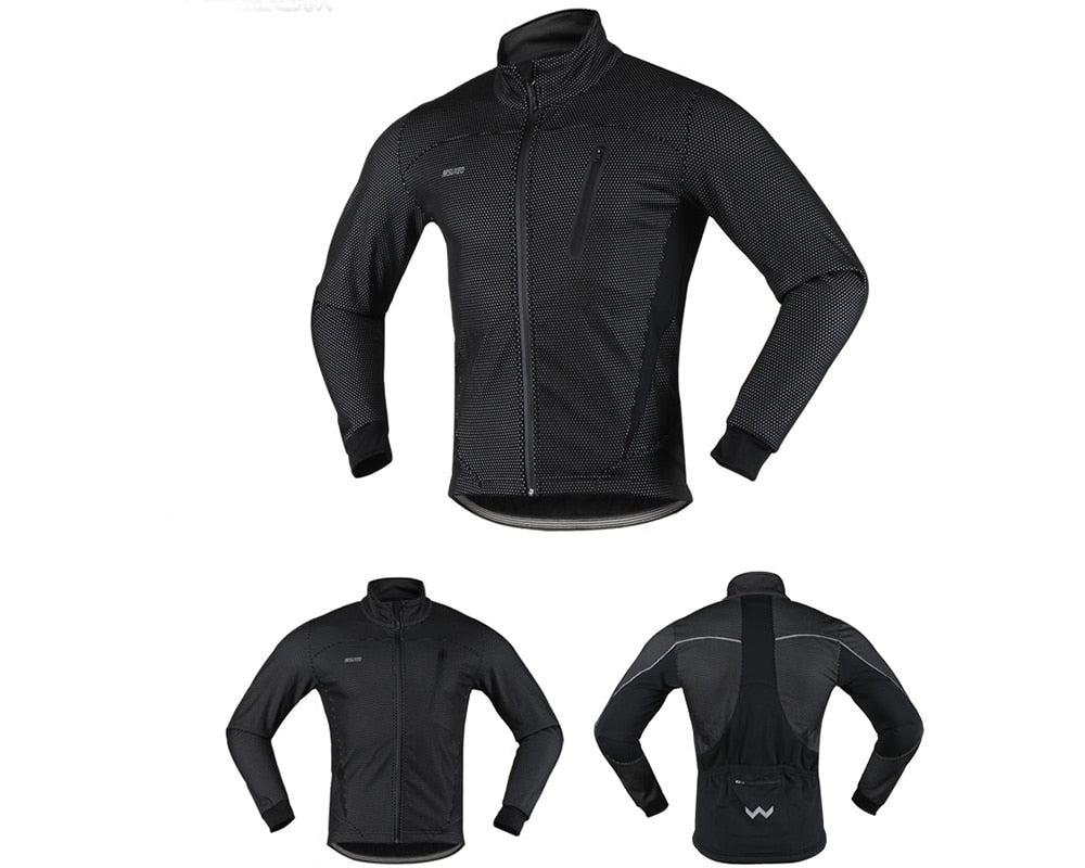 Men Thermal Cycling Jacket Winter Warm Up Fleece Bicycle Clothing Windproof Waterproof Sports Coat MTB Bike Jersey