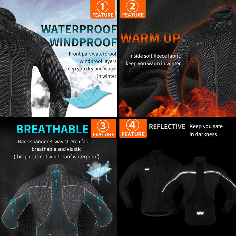 Men Thermal Cycling Jacket Winter Warm Up Fleece Bicycle Clothing Windproof Waterproof Sports Coat MTB Bike Jersey