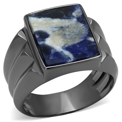 TK3012 - IP Light Black  (IP Gun) Stainless Steel Ring with Semi-Precious Sodalite in Capri Blue