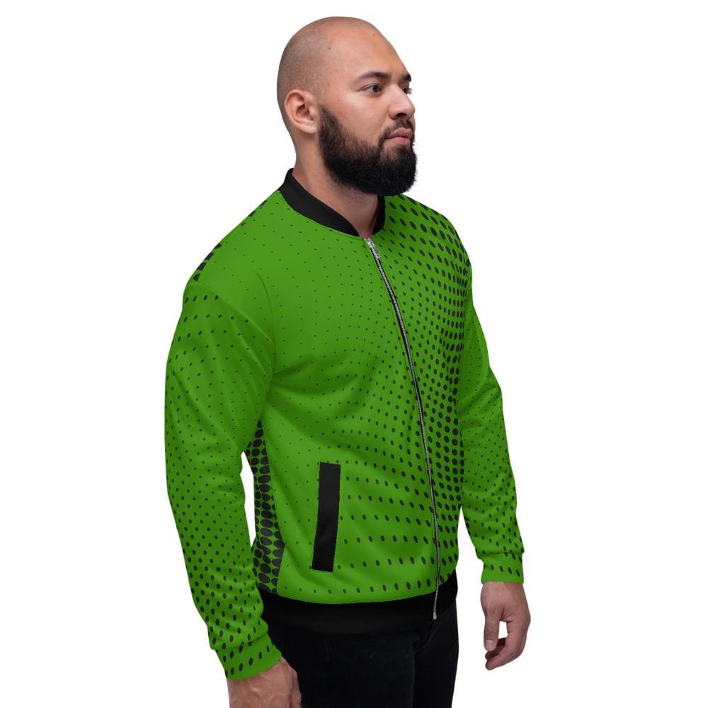 Uniquely You Mens Jacket - Polka Dot Edgy Bomber Jacket Green/Black