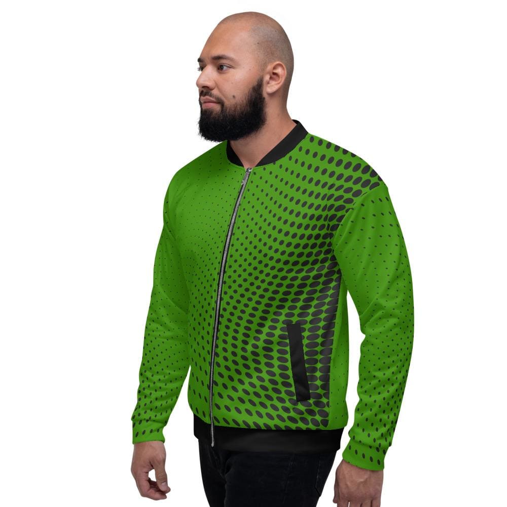 Uniquely You Mens Jacket - Polka Dot Edgy Bomber Jacket Green/Black