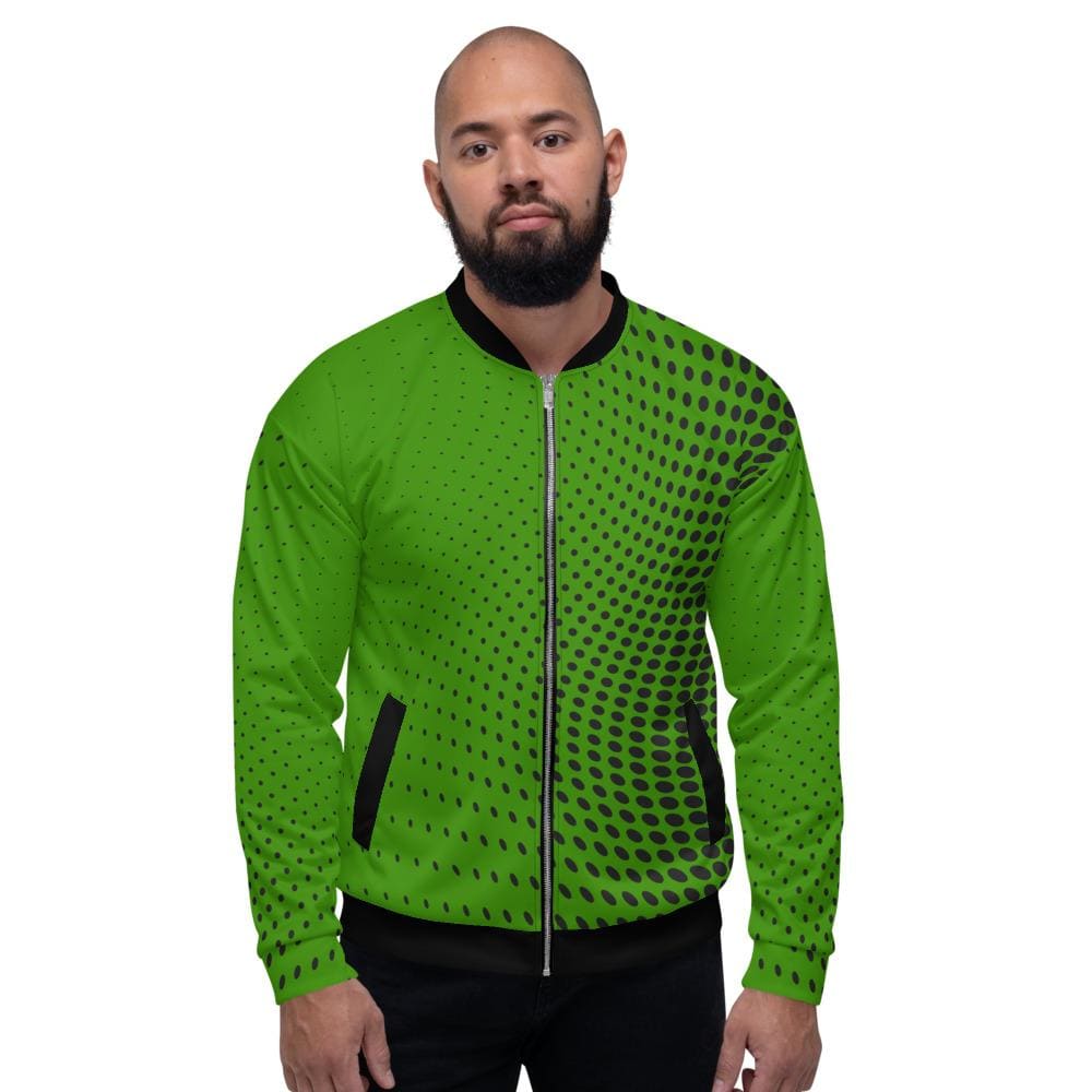 Uniquely You Mens Jacket - Polka Dot Edgy Bomber Jacket Green/Black