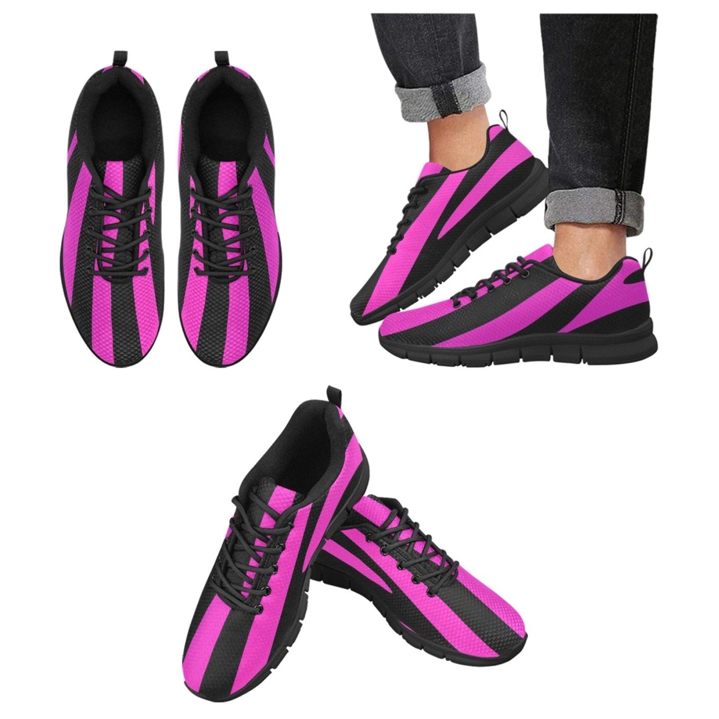 Uniquely You Sneakers for Women, Black and Purple Stripe - Running Shoes